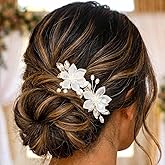 Heread Flower Bride Wedding Hair Clips Silver Leaf Bridal Hair Barrette Pearl Hair Accessories for Women and Girls (Pack of 2)