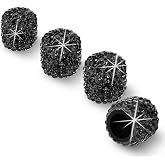 HZJD Tire Valve Stem Caps, Handmade Crystal Rhinestone, Black(4 Pack)
