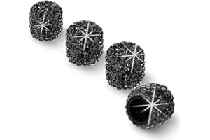HZJD Tire Valve Stem Caps, Handmade Crystal Rhinestone, Black(4 Pack)
