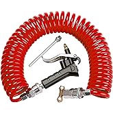 Boeray Air Seat Blow Gun Kit for Semi Truck, 30FT(9M) Coil &amp; 2 Nozzles, Red | Heavy Duty Air Blow Gun Kit, 30FT Retractable Coil Hose, 2 Interchangeable Nozzles, for Cab to Sleeper Cleaning