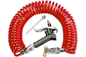 Boeray Heavy Duty Truck Air Duster Blow Gun Cleaning with 9 Meter Long Coil and 2 interchangeable nozzle tips- Red Air Seat Blow Gun Kit