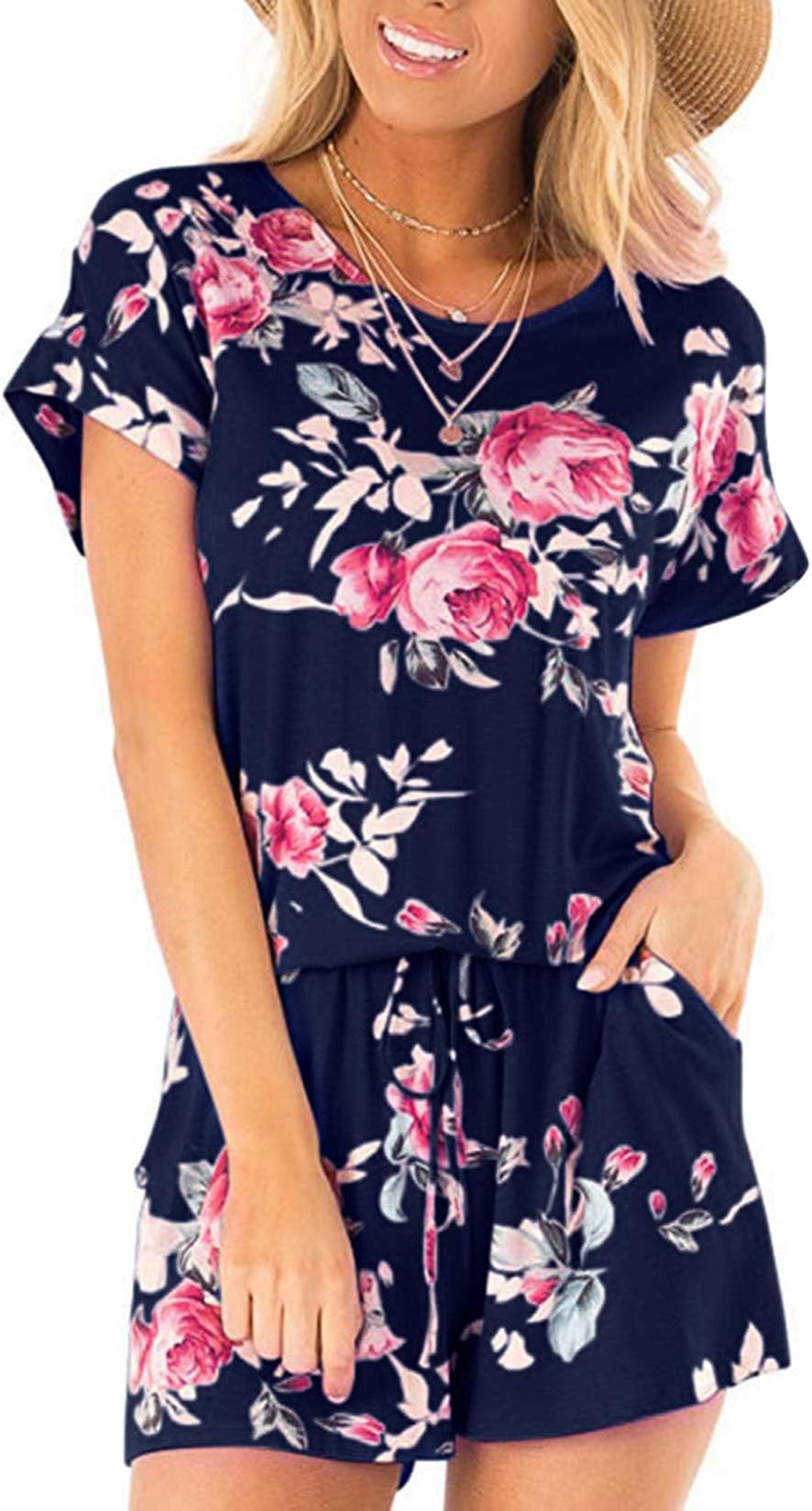 Swiland Women's Summer Short Sleeve Casual Rompers with Pockets Loose Jumper