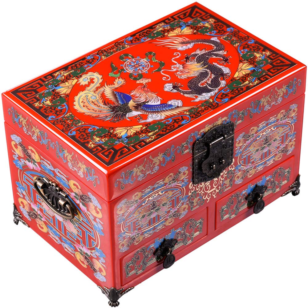 Jewelry Box, Wooden, Chinese Storage Box, Dressing Box, Jewelry Box, Lacquer Jewellery Box, Dragon a
