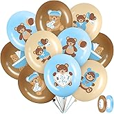 Zomiboo 42 Pieces Bear Baby Shower Balloons 12 Inch Latex Blue Brown Small Bear Balloon Bearly Wait Party Decorations for Baby Shower, Gender Reveal, Bear Birthday Party Supplies