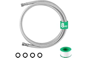 KEOKLE Refrigerator Water Line,8ft Stainless Steel Braided 1/4"x1/4'' Ice Maker Hose Burst Proof Water Supply Line,Food grade PVC Inner Tube Fit to ALL Refrigerator Ice Maker