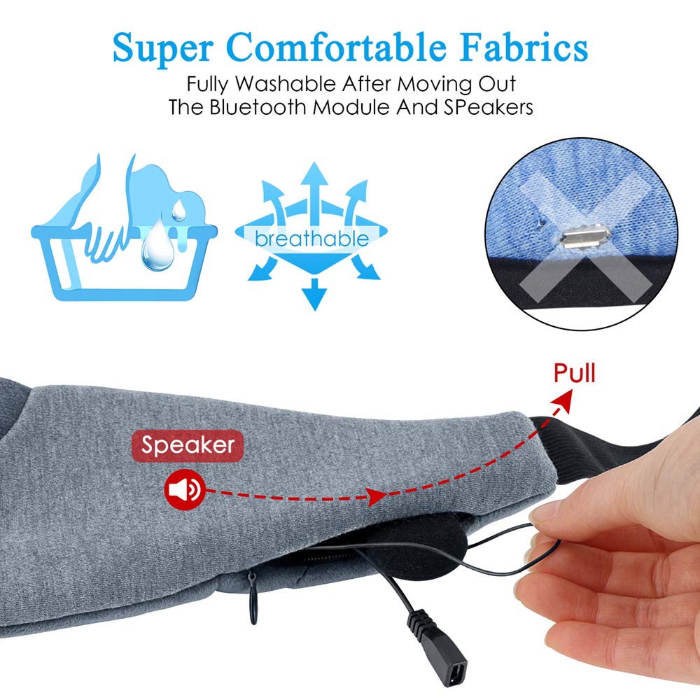 ink-topoint Bluetooth Sleep Eye Mask Headphones, Sleeping Eye Shades Bluetooth 4.2 Music Headset Wireless Sleep Mask with Built-in Speaker Washable for Traveling