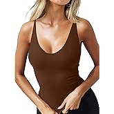 CSDAJIO Women's Sexy Scoop Neck Adjustable Spaghetti Strap Fitted Tank Top Double Lined Seamless Cami Sleeveless Shirt