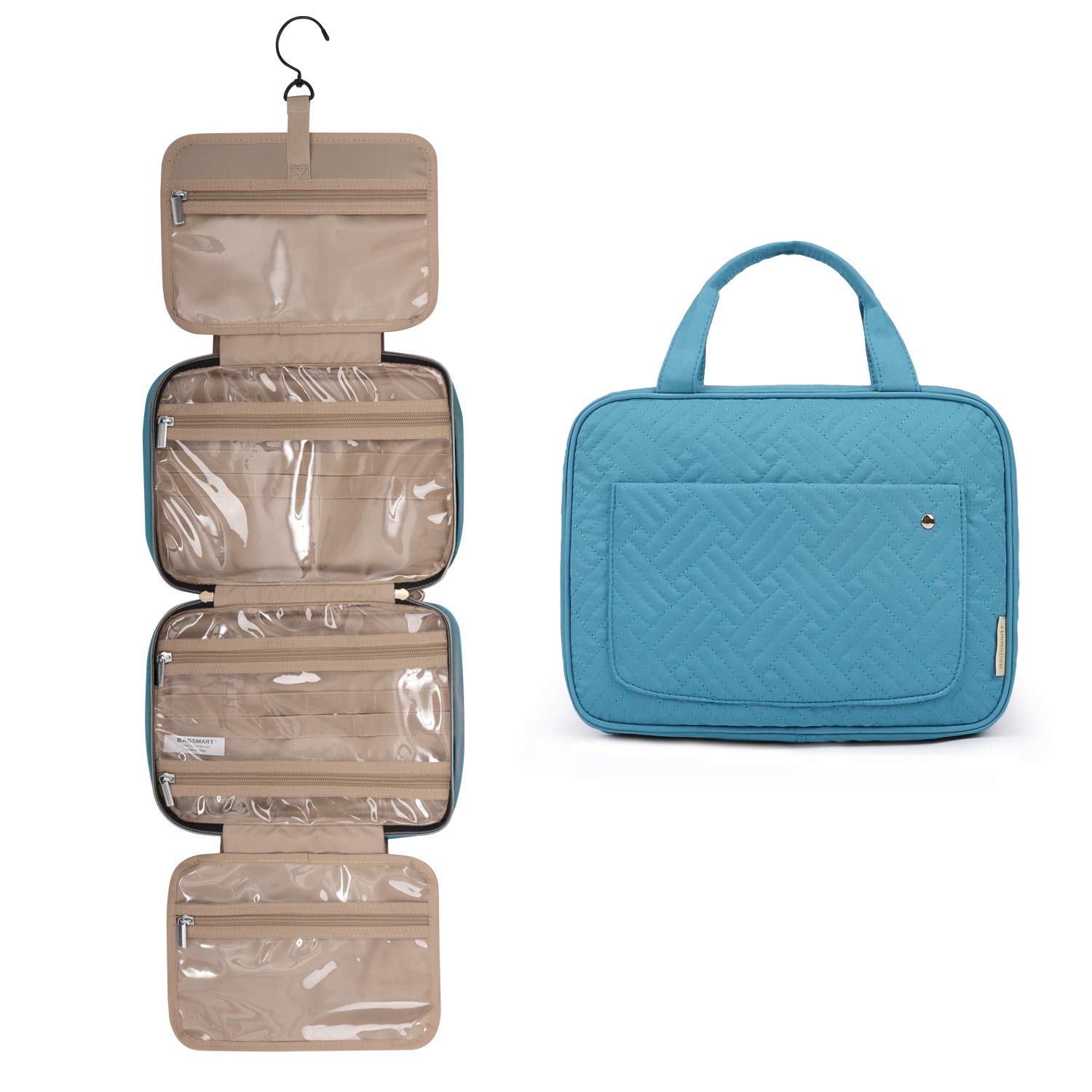 BAGSMART Hanging Toiletry Bag Travel Large Wash Bag Womens Cosmetic Bag Holidays Travel Organiser for Full Sized Container, Essentials, Large-Lake Blue