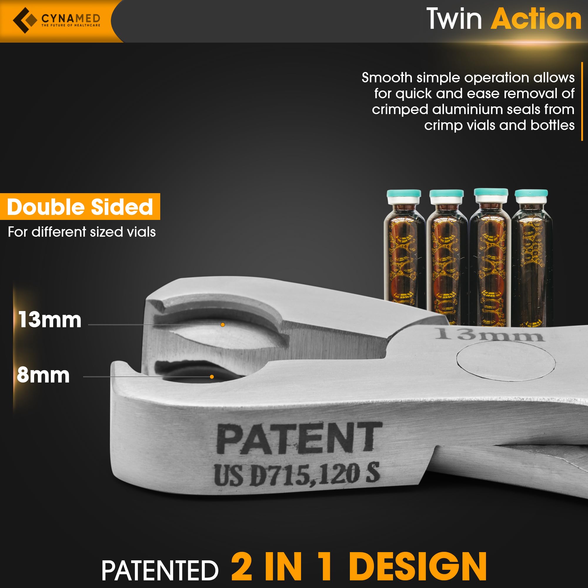 Cynamed Twin Action Decapper Pliers - Perfect for Decapping 8mm and 13mm Crimped Vials and Bottles