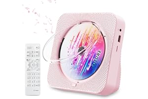 ZYOKATA CD Player Portable Bluetooth 5.1 Desktop CD Player with HiFi Sound Speakers,Remote Control,Dust Cover,LED Display,Boombox FM Radio,USB/AUX for Home,Kids (Pink)