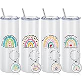 Yinder Valentines Gifts for Teachers Tumbler Set 4pcs Stainless Steel Tumblers with Keychains 12oz Insulated Mugs for Teachers Appreciation Presents Thank You Gifts Bulk Teacher Supplies(Rainbow)