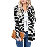 ULTRANICE Cardigan Sweaters Womens Fashion 2024 Trendy Lightweight Long Sleeve Casual Knitted Cardigans Sweater Tops Clothes Outfits with Pockets(Striped A,L)