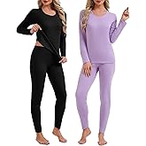 Patelai 2 Sets Thermal Underwear for Women Warm Fleece Lined Base Layer Skiing Top and Bottom Pajama for Cold Weather