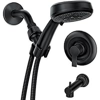 Moen Meena Matte Black Single Handle Modern Shower Faucet with Handshower and Tub Spout for Bathtub (Valve Included), 82618BL