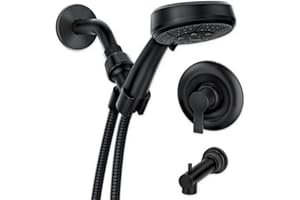 Moen Meena Matte Black Single Handle Modern Shower Faucet Set with Handshower and Tub Spout for Bathtub, Valve Included, 82618BL