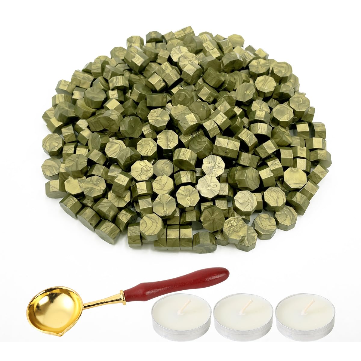 LICQIC Wax Stamp Kit, 300 Pcs Wax Seal Beads with 3 Tea Candles and 1 Melting Spoon, for Invitations, Cards, Envelopes, Wine Packages, Gift Wrapping — image 1