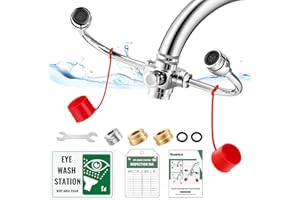 Huanyu Faucet Mounted Eyewash Station 360°Rotation Emergency Eye Wash Station Sink Attachment Adjustable Direction Eye Wash Faucet for Laundry Room Kitchen Sink with 3 Adapters (Style B)