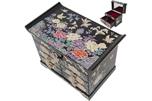 February Mountain Mother of Pearl Wooden Jewelry Organizer Box – Jewelry Storage Box for Women, Features Spacious Drawers, Ideal for Rings, Bracelets, Watches, Chains, Accessories (Colorful Flowers)
