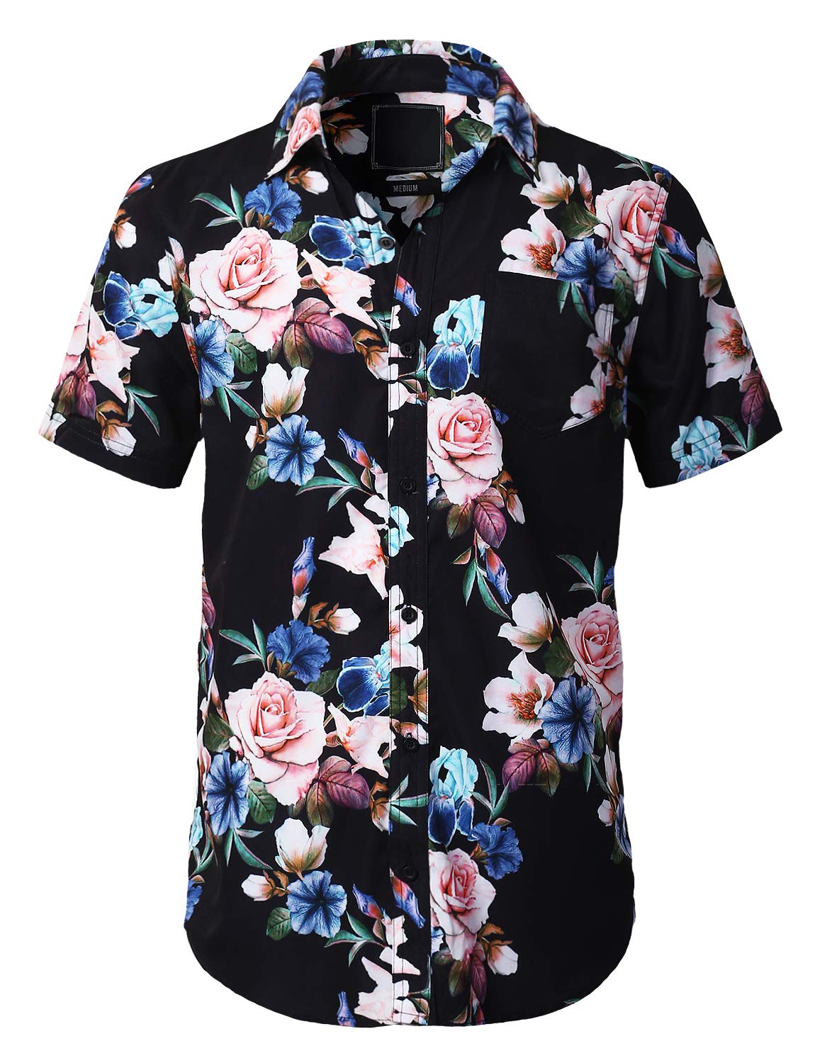 URBANCREWS Mens Hipster Hip Hop Graphic Short Sleeve Woven Button Down