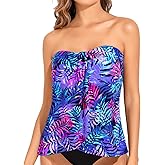 Tempt Me Bandeau Tankini Tops for Women Strapless Bathing Suit Top Halter Flyaway Swimsuit Top Only