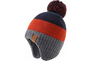 LMLALML Boys Winter Hat Earflap Knitted Beanie for Kids Warm Fleece Lined Thicken Hat for Baby