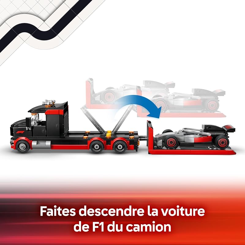 City Camion de F1 avec Voiture de Course de F1 Audi - Jouet Voiture - Maquette avec 3 Minifigurines & Fonction Chargement - Idée de Cadeau pour Garçon dès 7 Ans & Fans de Sport Automobile 60493 — photo 5 sur 8