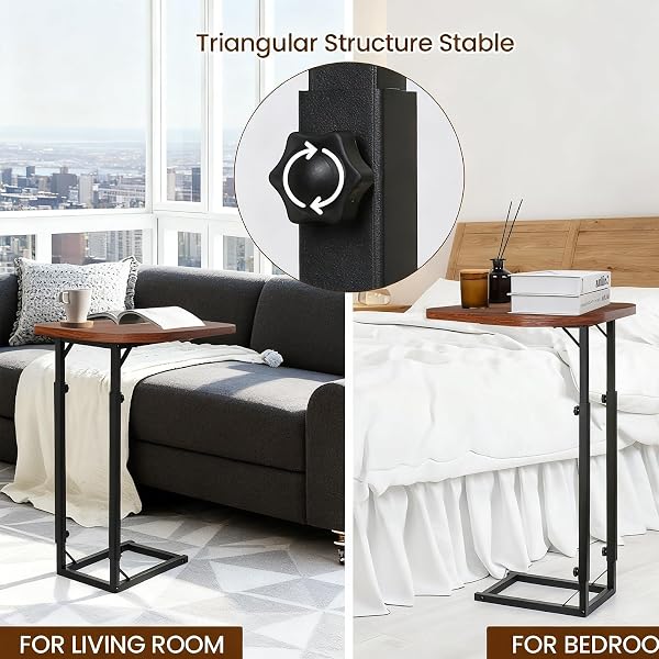WHEARTED ADJUSTABLE SIDE TABLE, C SHAPED END TABLE FOR COUCH, BEDSIDE TABLE TV TRAY SMALL COFFEE TABLE, NARROW SIDE TABLES FOR LIVING ROOM, BEDROOM, BATHROOM, SMALL TABLE FOR SOFA, BED, COUCH