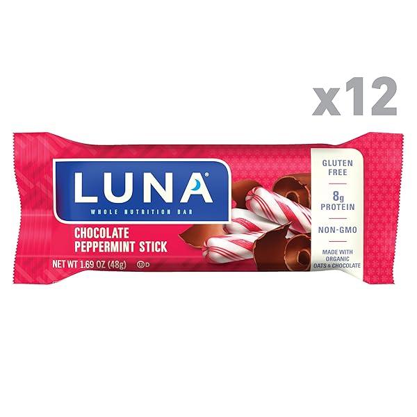 LUNA BAR – CHOCOLATE PEPPERMINT STICK FLAVOR – GLUTEN FREE SNACK BARS – NON-GMO – PROTEIN BARS – MADE WITH ORGANIC OATS – VALUE PACK (12 PACK)