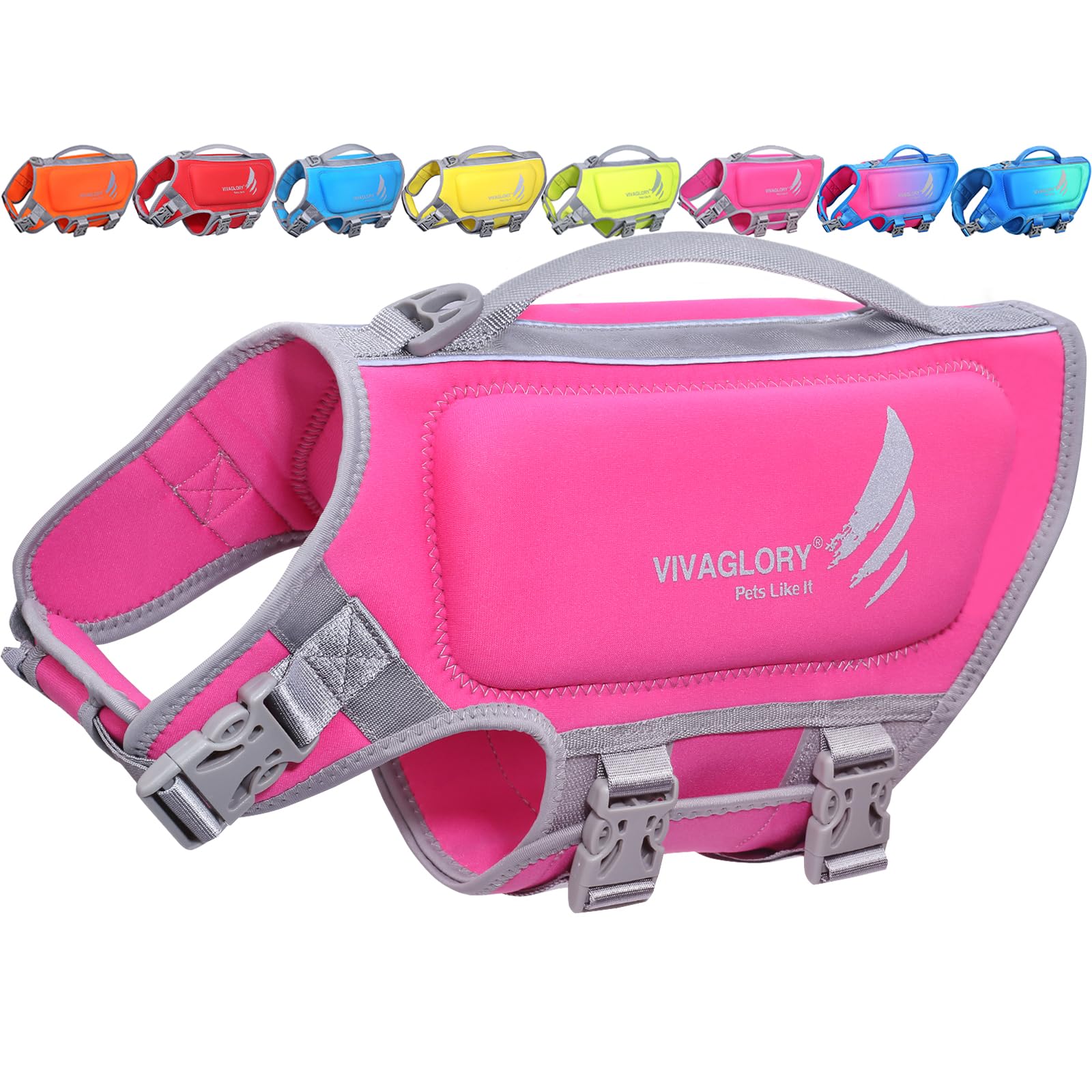 VIVAGLORY High Buoyancy Dog Life Jacket, Swim Vest with Handle, Dog Life Jacket for Swimming & Boating, Buoyancy for Doggy, S, Pink