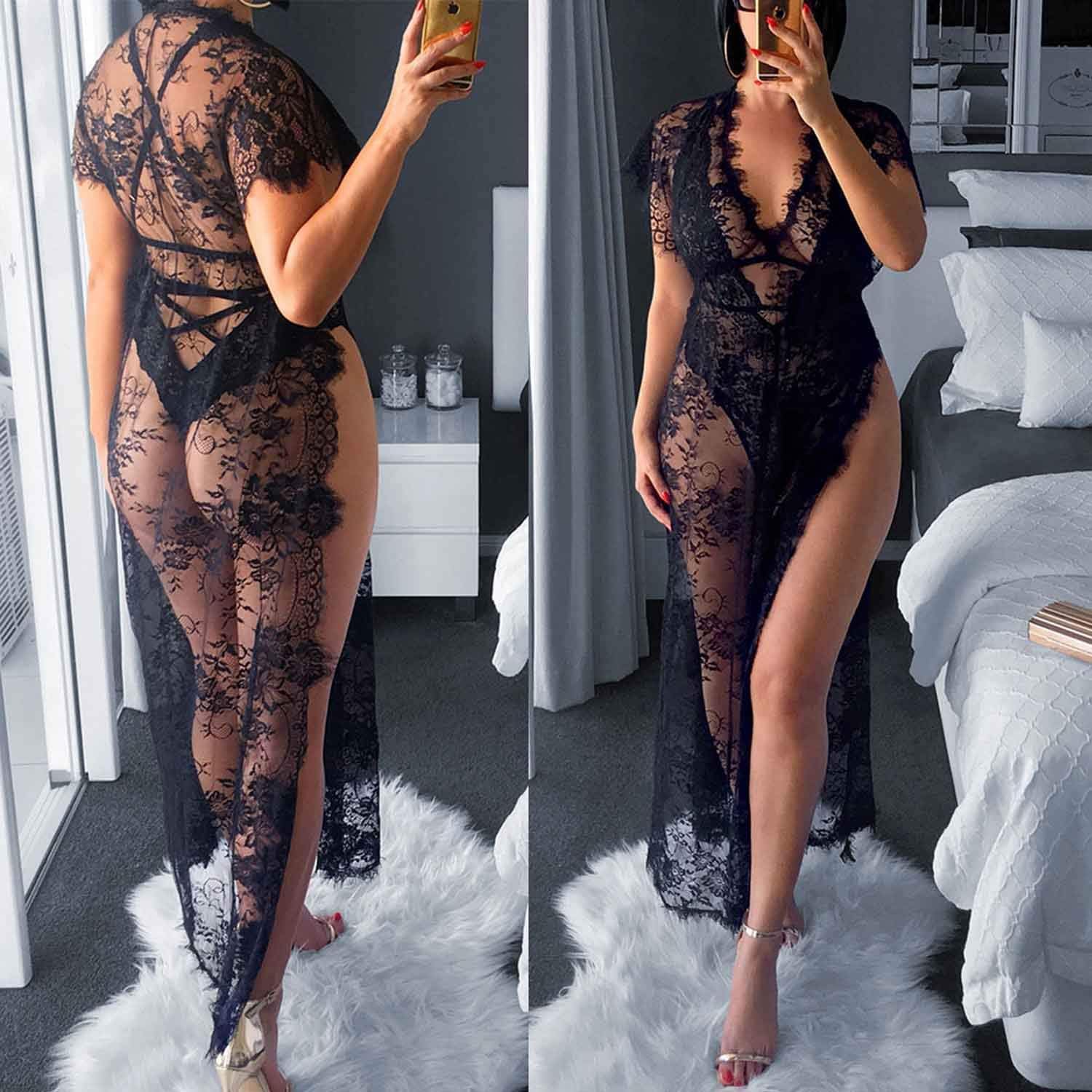 Vivilover Womens Lace Plus Size Swimsuit Coverup Beach Maxi Long Dress (black) at  Women’s Clothing store