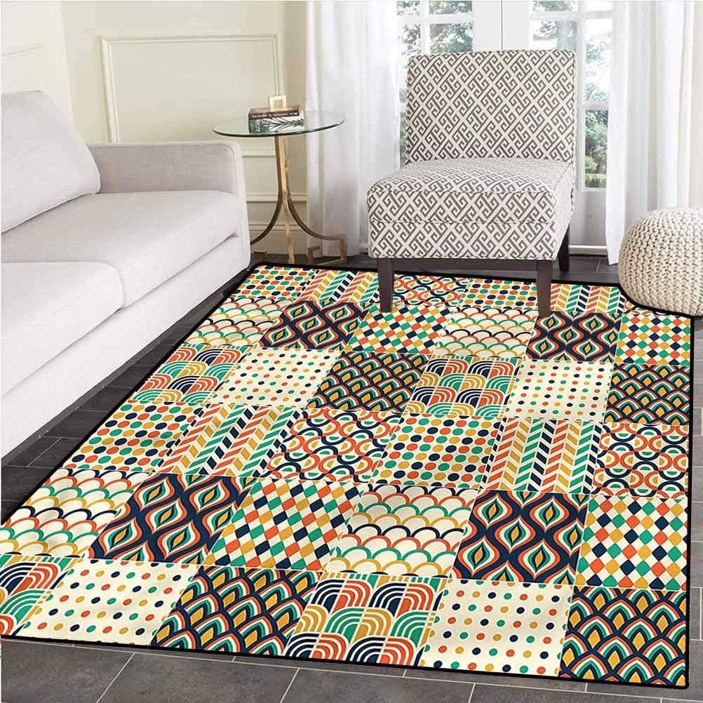 Geometric Area Rug Comfy Bedroom Floor Rug Colorful Retro