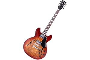 CARPOSE Semi-Hollow Body Electric Guitar,Map pattern, Rotten Wood, 6-String, Righthand Semi-Hollow Electric Guitar