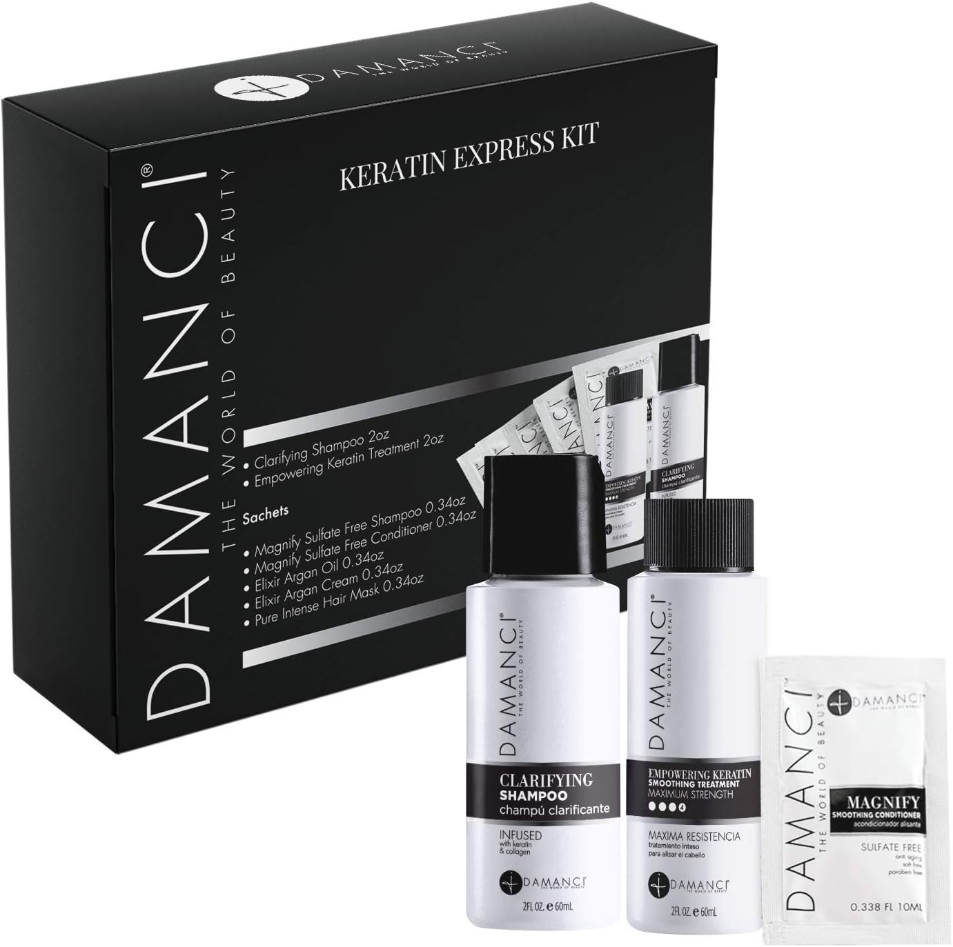 DAMANCIKeratin Recovery Kit, Keratina Para Alisar el Pelo, Anti-Frizz Stem Cell Infused Keratin Hair Treatment, Keratina Brasileña, Shine & Pre-Treatment Clarifying Shampoo to Open Cuticle (2.3 Oz)