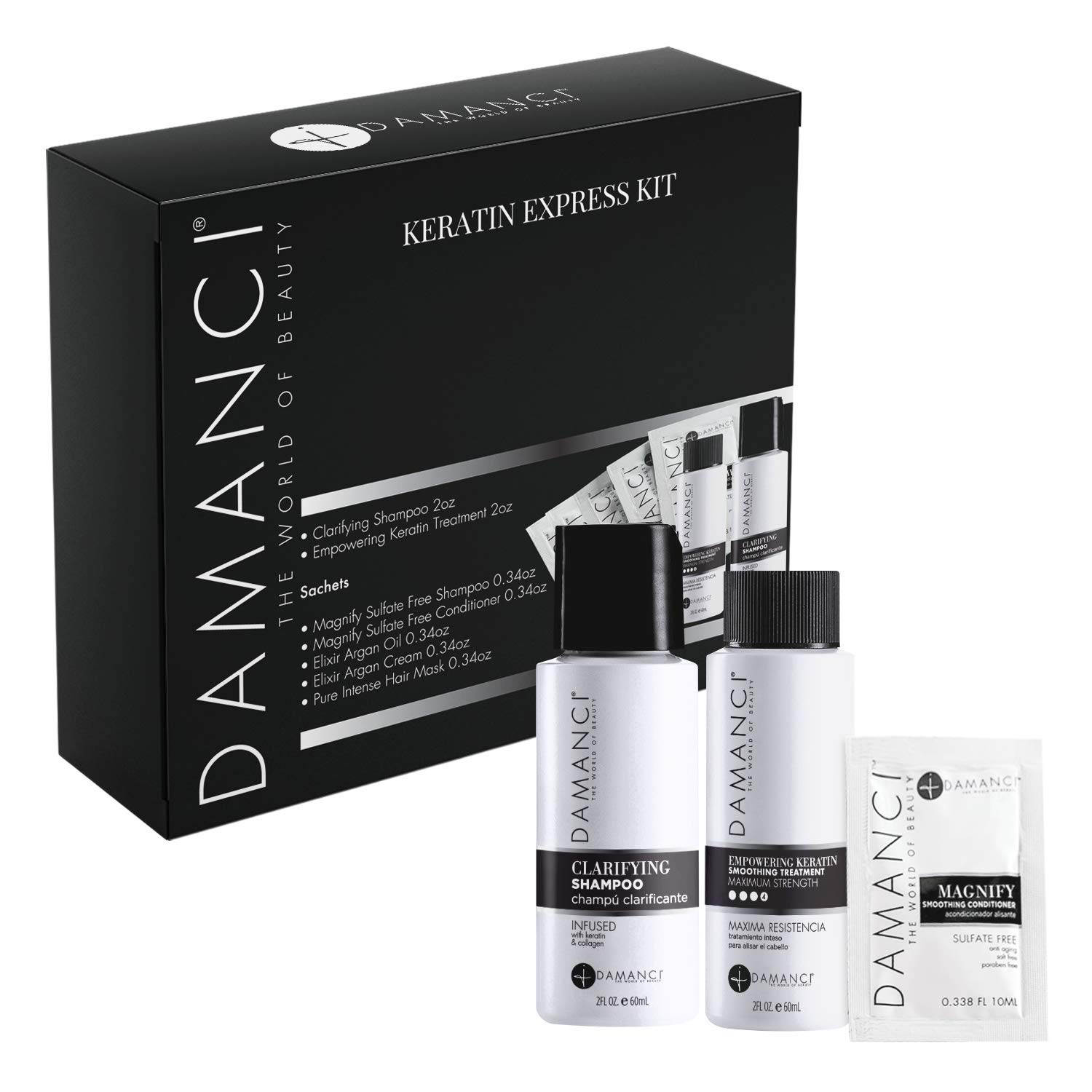 DAMANCIKeratin Recovery Kit, Keratina Para Alisar el Pelo, Anti-Frizz Stem Cell Infused Keratin Hair Treatment, Keratina Brasileña, Shine & Pre-Treatment Clarifying Shampoo to Open Cuticle (2.3 Oz)