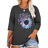 Chulianyouhuo Plus Size Tops for Women Cute Graphic Tees 3/4 Sleeve Flower Print Loose Fit Summer Casual T Shirts