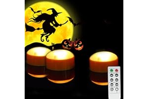 CANDLE CHOICE Battery Operated LED Pumpkin Lights with Remote and Timer Bright Realistic Flickering Decorative Plastic Flameless Electric Candles for Jack-O-Lantern Decor Halloween Party Holiday Decorations 3 Pack