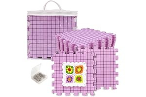hismocal 9 Pcs Blocking Mats for Knitting & Crochet Projects Crochet Board, 150 T-Pins and 1 Storage Bag, Blocking Board for Crocheting Knitting Mats and Pins (Pink)