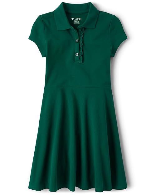 The Children's Place,Short Sleeve Ruffle Polo Dress,SPRUCESHAD,Large (10/12)