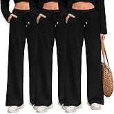 Riyiper 3 Pack Women Wide Leg Sweatpants Drawstring Straight Pants Elastic Waist Joggers Open Bottom Sweatpants with Pockets
