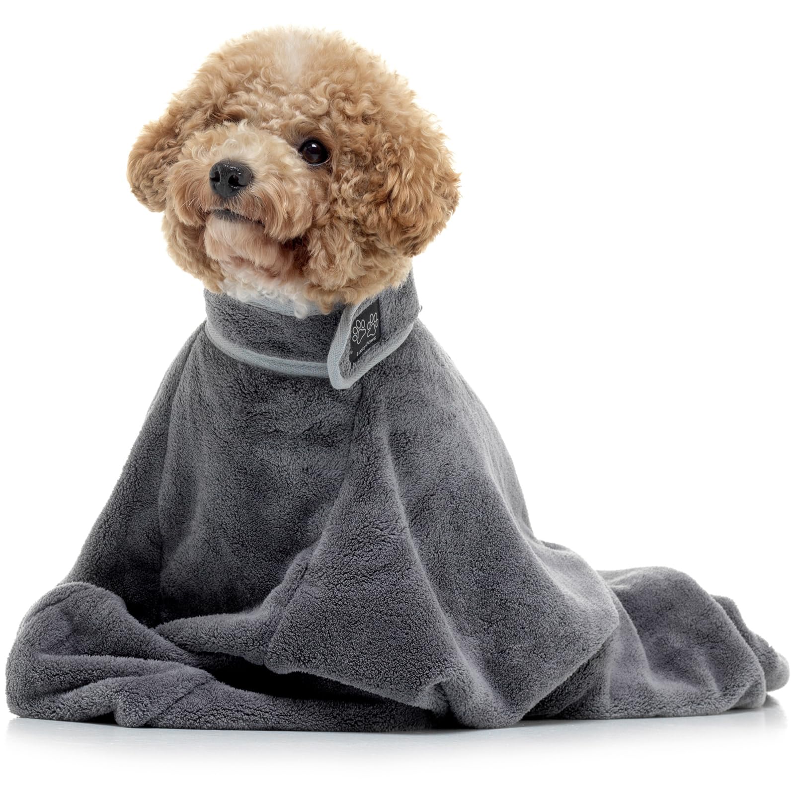 Lucky Paws® UK Dog Drying Bag - Luxurious Dog Towel Bag – Super Absorbent & Soft Dog Towels - Alternative for Dog Towelling Drying Coat - Dog Drying Towels - Perfect for Dog Grooming (L, Grey)