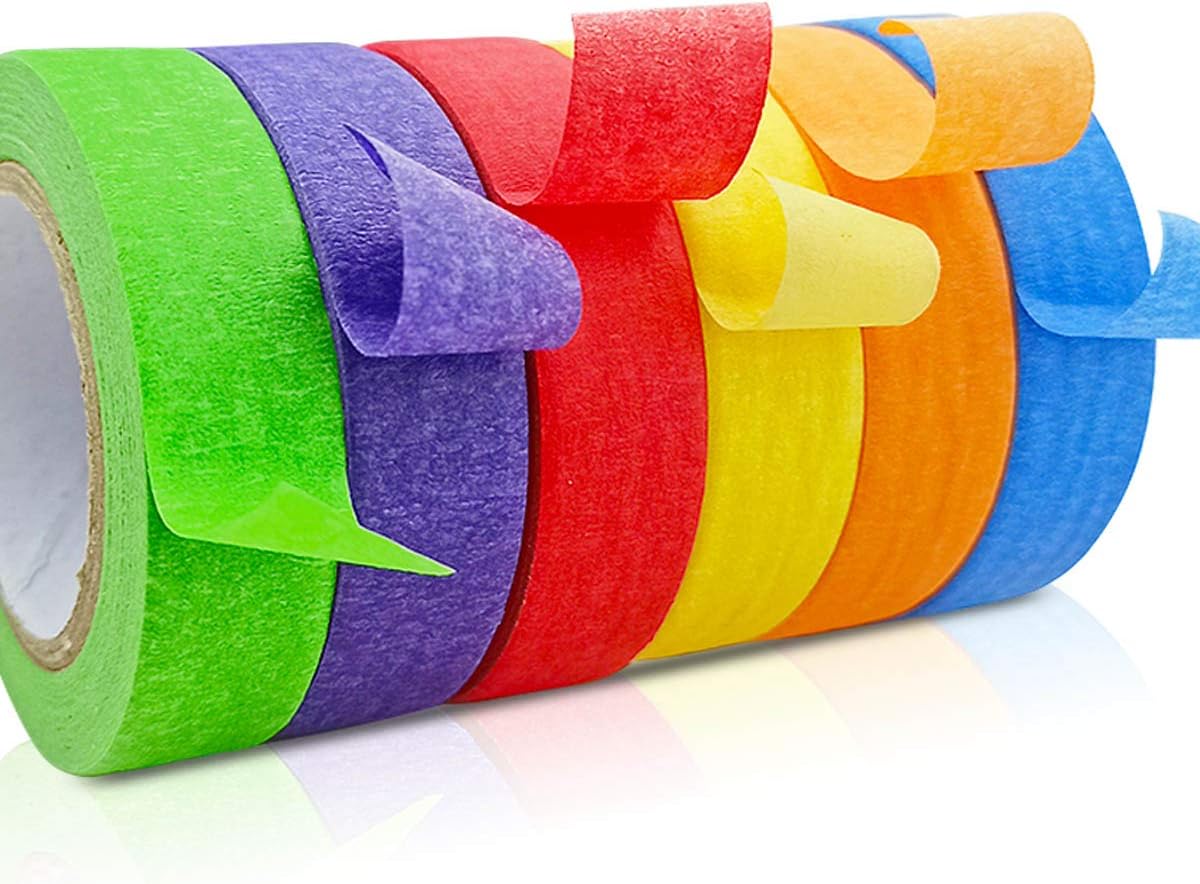 6 Rolls Colored Masking Tape, Colored Tapes, Color Coding Tape for Kids Fun Arts DIY, Identification, School Projects, Party Decorations, Home Decoration, Office Supplies(13 Yards x 0.6 inch)