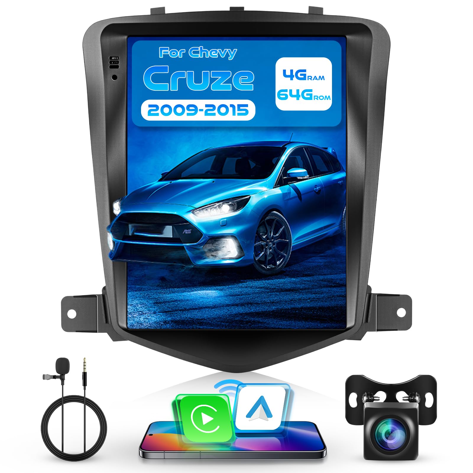 Photo 1 of (PARTIAL SET) (UNTESTED) 4G+64G Android 15 Car Stereo for Chevrolet Chevy Cruze 2009-2015 with Wireless Carplay Android Auto, 9 Inch 1280 * 720 Touch Screen GPS/WiFi/Bluetooth 5.0/ FM/32EQ/ SWC/Backup Camera