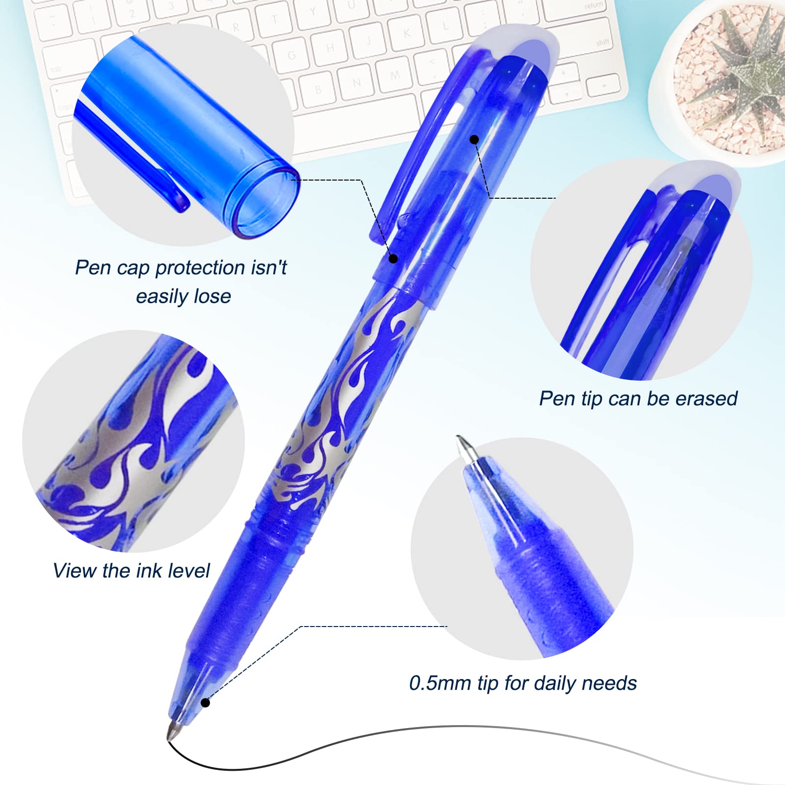 Radierbarer Kugelschreiber, 8 Stück Blau Radiergummi Stift, 0.5mm Nachfüllbarer Radierstift, Tintenroller Radierbar, Gelschreiber Radierbar, Friction Stifte, Gelstifte Set für (8 blaue Stifte) 3