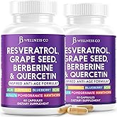 JB Wellness Resveratrol, Grape Seed Extract, Berberine, Quercetin - Polyphenol Supplement for Women and Men with Noni Extract, N-Acetyl Cysteine, Acai Extract - 120 Capsules