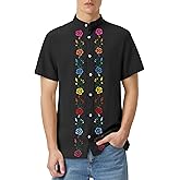 ABAFIP Men's Floral Mexican Shirt Short Sleeve Embroidered Button Up Fiesta Traditional Cuban Shirts
