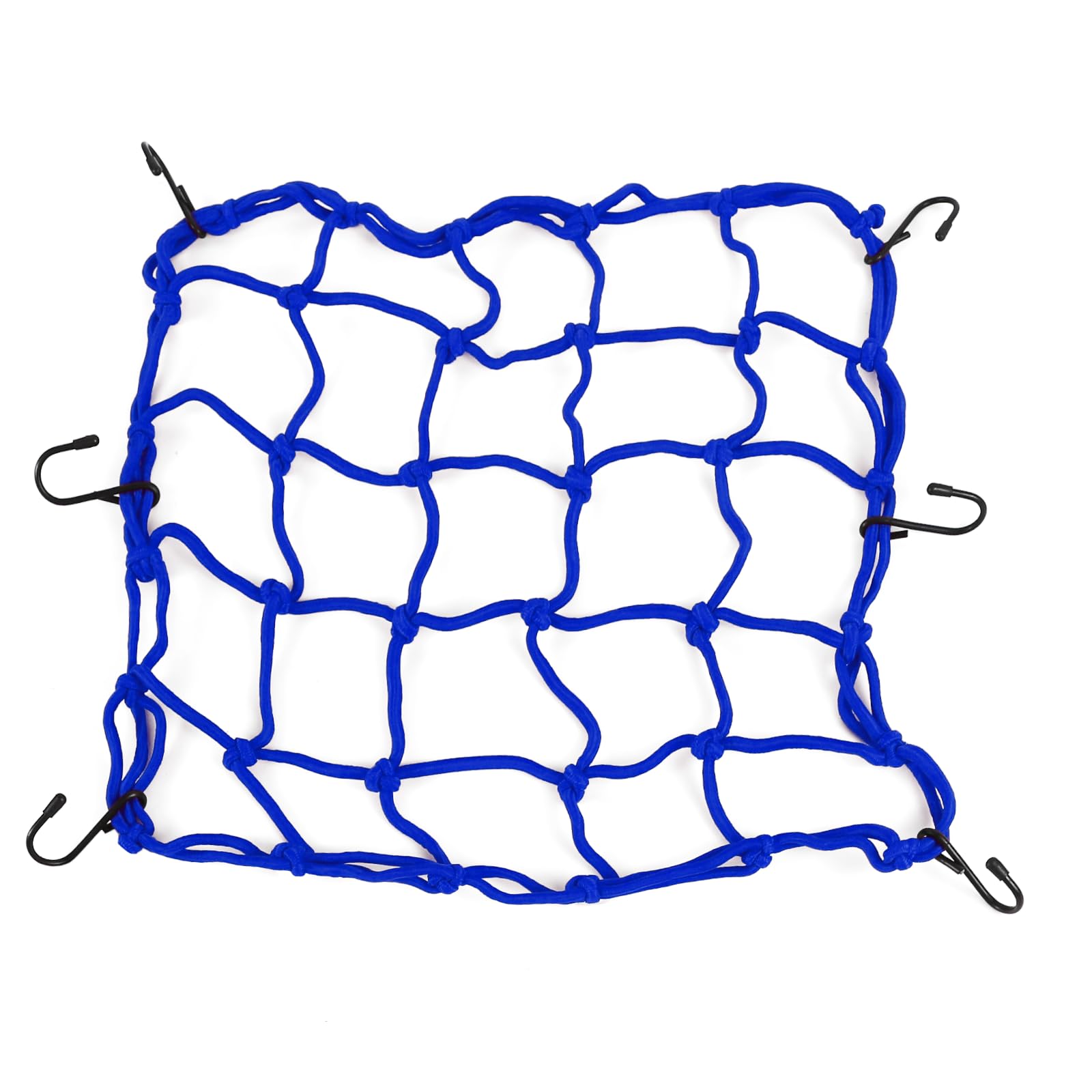 Photo 1 of Wogomz 15"×15" Motorcycle Cargo Net, Elastic Cargo Bungee Net Strech to 30"×30", Gear Helmet Luggage Netting with 2"×2" Small Mesh & 6 Adjustable Hooks Fit for Motorcycle ATV Bike (Blue)