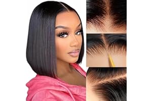 ZHENGON Bob Glueless Wigs Human Hair Pre Plucked Pre Cut 6x4 HD Transparent Lace Front Wigs Human Hair 150% Density Wear and Go Short Straight Wigs for Black Women No Glue Lace Closure Wigs 12 Inch