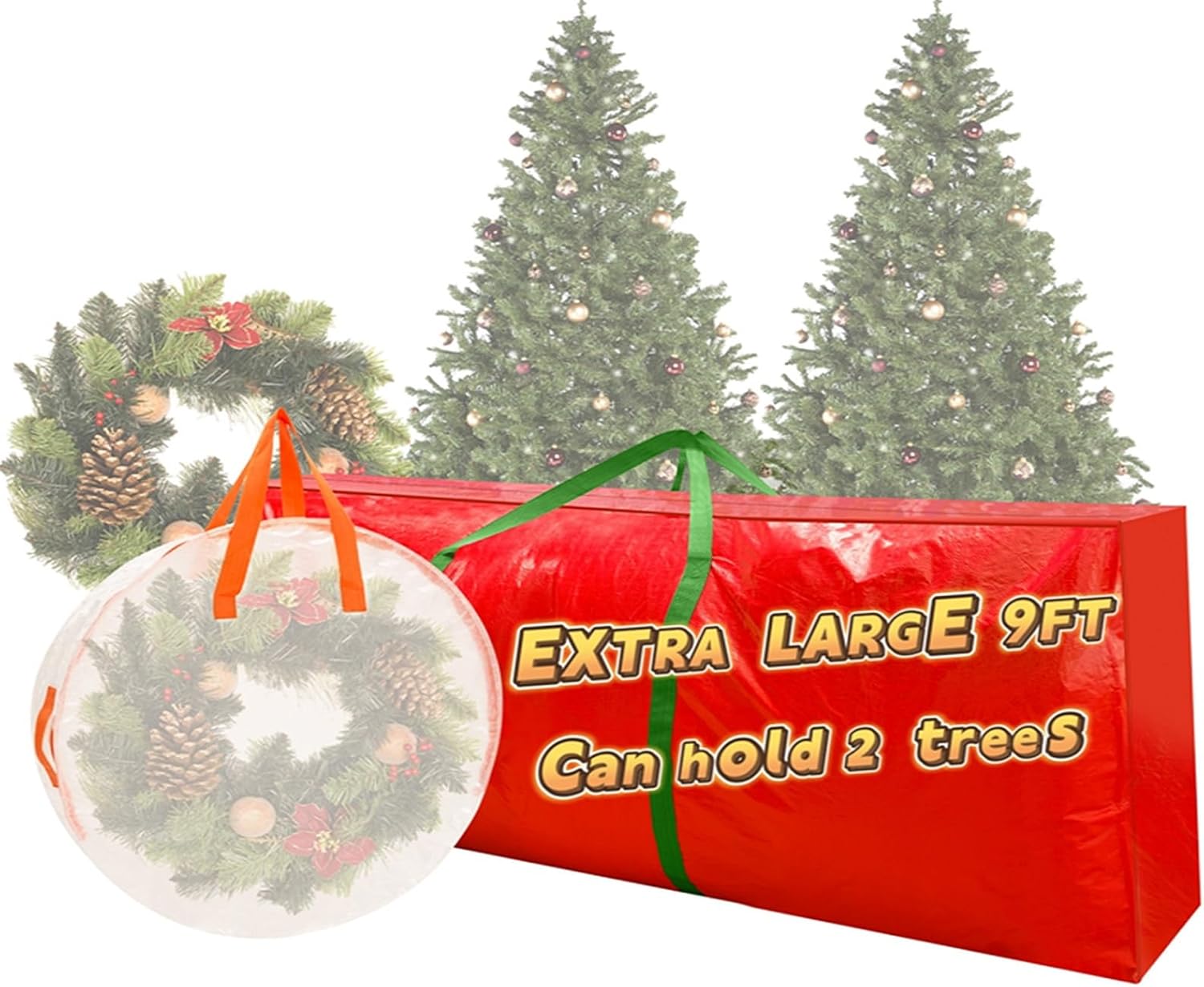 Holiday Décor Storage - Christmas Tree Bags - 2 Pcs Storage Extra Large Waterproof bags,Fits 7.5 Ft Disassembled Artificial Trees,Heavy Duty Tree Box and Wreath Storage container Red XL