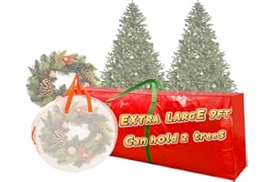 SOFTKISS Christmas Tree Bags - 2 Pcs Storage Extra Large Waterproof bags,Fits 7.5 Ft Disassembled Artificial Trees,Heavy Duty Tree Box and Wreath Storage container Red XL