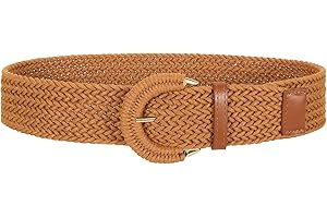 SANSTHS Women Wide Woven Belt for Dresses Fashion Rattan Braided Waist Belt Straw Raffia Boho Belt for Jeans